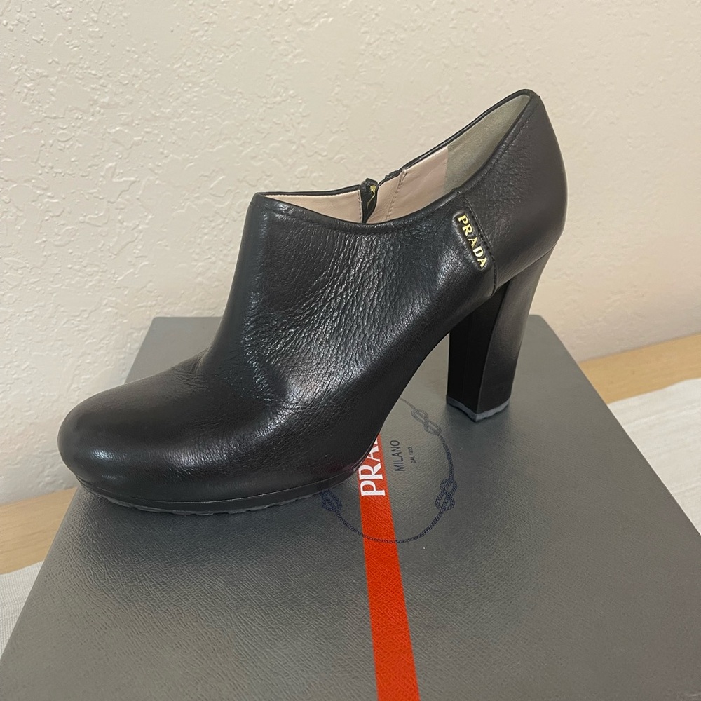 Prada Black Leather Heeled Booties - Picture 9 of 9